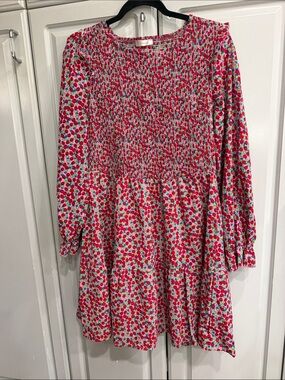 KIRUNDO Smocked Tiered Long-Sleeve Dress in Pink Floral Sz XL